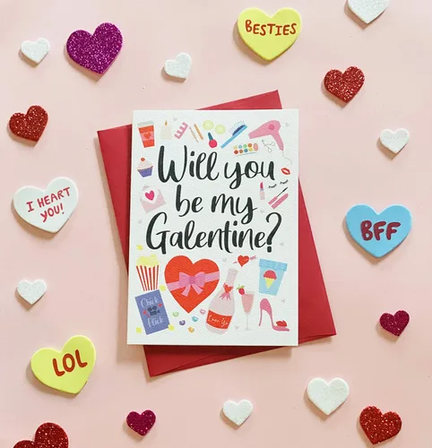 Vista 3 de Tiny Expressions 4 tarjetas de feliz día de Galentinos para amigos con sobres rojos (4 tarjetas del día de Galentine)
