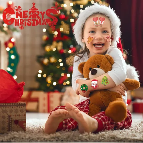 Vista 2 de 240 tatuajes temporales de Navidad para niños, calcomanías de tatuajes impermeables de seguridad a granel, rellenos de calcetines, la mejor opción