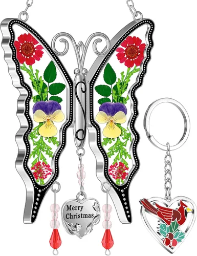 Vista 30 de KY &BOSAM - Atrapa luz de vitral con mariposa de color, con la frase A special teacher. Campanilla para el viento, como regalo para la profesora