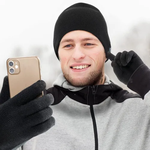 Vista 6 de 4 piezas de gorro Bluetooth para hombre, con luz LED inalámbrica de música, con guantes para hombres y mujeres, regalos deportivos