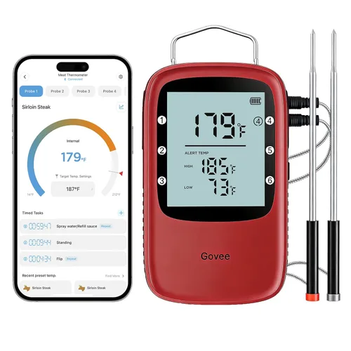 Vista 12 de Govee Termómetro Bluetooth para carne, termómetro inalámbrico de carne para horno ahumador, termómetro digital para parrilla con 2 sondas, modo