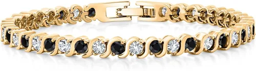 Vista 11 de Gem Stone King Pulsera de tenis chapada en oro con circonita cúbica Negro