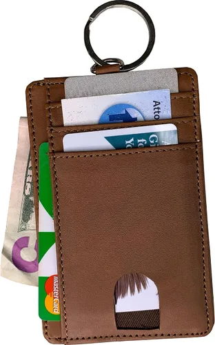 Vista 6 de IBRO Billetera delgada con bloqueo RFID para hombre con bolsillo para identificación, Beige Bronceado, Cartera Rfid