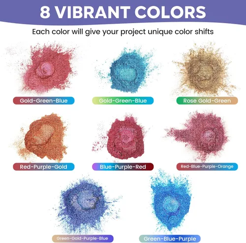 Vista 4 de CHEAPART Polvo de mica camaleón, 8 colores, pigmento metálico de resina epoxi, pigmento de resina epoxi, polvo de mica holográfica de grado