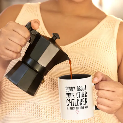 Vista 5 de Veracco Taza de café divertida para mamá o papá, taza de regalo con texto en inglés «Sorry About Your Other Children», taza de cerámica para el día