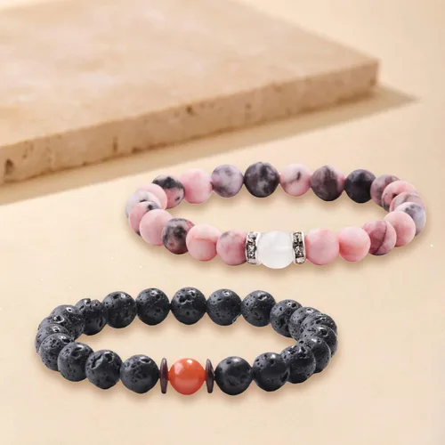 Vista 102 de 2 pulseras magnéticas para parejas, piedra natural negra mate, cristal para votos de amor eterno, juego de pulseras de cuentas de piedra de energía