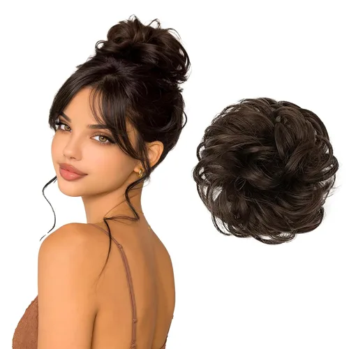 Vista 37 de Barsdar - Moño de cabello 100 % humano, Moño desordenado, Extensiones de cola de caballo, Moño de cabello rizado, Pieza de cabello