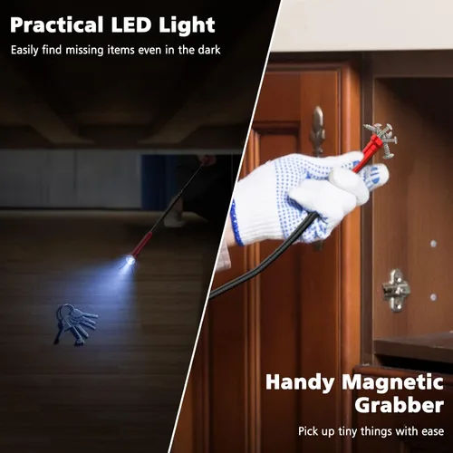 Vista 6 de Housolution Herramienta Agarradora Magnética de 28.34 pulgadas de Cuatro Garras, Recogedor Alcanzador de Manguera Doblable Barredora con Luz LED