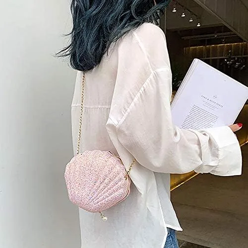 Vista 3 de Bolso de noche de concha de mar para mujer, bolso de hombro con correa de cadena de sirena, bolso de mano