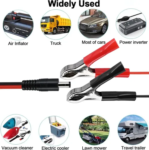 Vista 7 de Yeebline DC 5.5 0.083 in Abrazaderas de batería Cable de extensión, 5FT 16AWG 12V Pinzas de cocodrilo Conector macho para sujetar cargador de coche