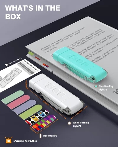 Vista 6 de Paquete de 2 luces de libro para leer por la noche, luz recargable por USB para leer en la cama, luz de lectura LED portátil con clip, temporizador