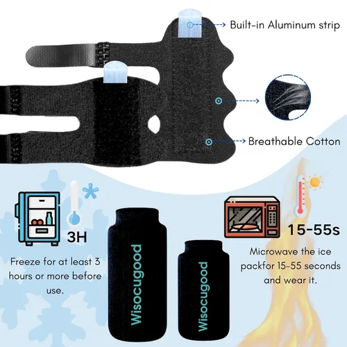 Vista 6 de Juego de férula de dedo gatillo y paquete de hielo de gel frío, bolsas de hielo para el pulgar para aliviar el dolor, soporte