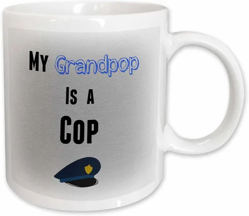 Vista 11 de brooklynmeme Sayings – Mi grandpop es un Cop Frase De Color Azul Con Fondo Gris – Tazas, Negro/Blanco