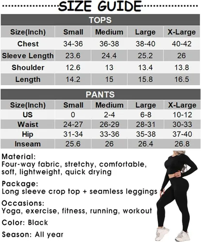 Vista 6 de YOFIT - Conjunto deportivo de 2 piezas leggings de yoga de cintura alta sin costuras y crop top con manga larga para mujer, juego de ropa