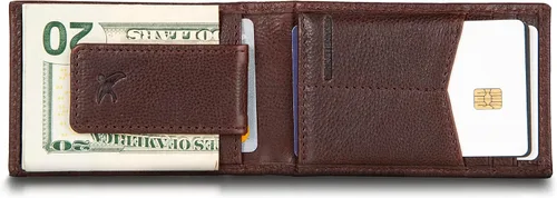 Vista 6 de Eddie Bauer Men's Rugged Leather Bifold Wallet Money Clip RFID Protection ID Window Genuine Leather EDC