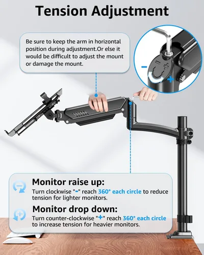 Vista 9 de MOUNTUP Soporte de escritorio para laptop, soporte ajustable para portátil de 17 pulgadas o monitor de 32 pulgadas, soporte de brazo para portátiles
