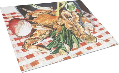 Vista 32 de Caroline's Treasures 1002LCB Barq's, Crabs and Spices Tabla de cortar de vidrio grande decorativa de vidrio templado Tabla de cortar y servir