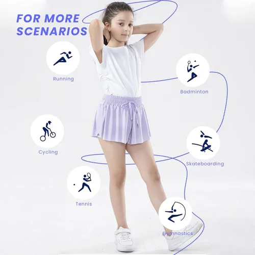 Vista 6 de Paquete de 3 pantalones cortos fluidos para niñas con bolsillos, 2 en 1, faldas de mariposa fluidas para jóvenes, pantalones cortos para correr
