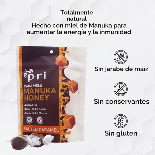 Vista 3 de P.R.I Caramelos salados con miel de Manuka, dulce y masticable, todo natural, 4 onzas