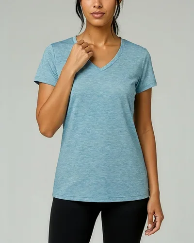 Vista 3 de Real Essentials Paquete de 5 Camiseta de Entrenamiento de Manga Corta con Cuello en V de Ajuste Seco para Mujer - Camiseta de Fitness Gimnasio