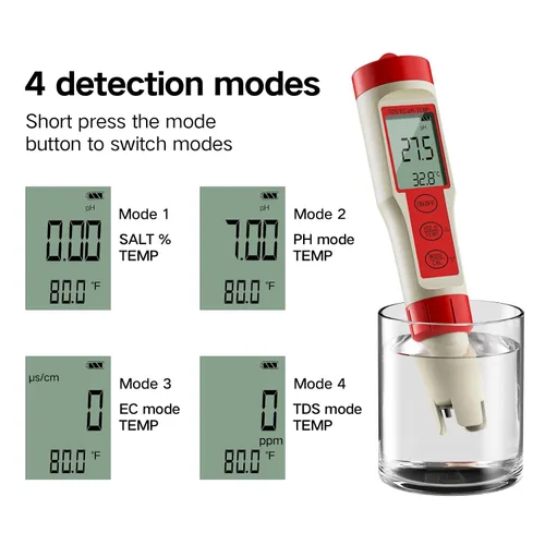 Vista 4 de ZuanXin Probador TDS, probador 4 en 1 con PH/TDS/EC/temperatura, probador de pH de piscina para agua potable, piscinas, jacuzzis y spas