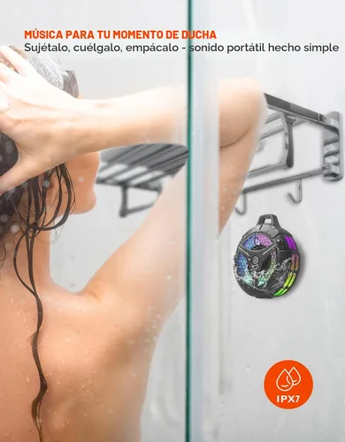 Vista 4 de Altavoz de ducha Bluetooth impermeable, ventosa, pequeños altavoces inalámbricos portátiles IPX7 impermeables para exteriores, sonido estéreo