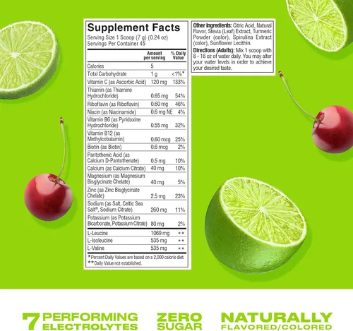 Vista 2 de CWENCH HYDRATION Mezcla de bebida de hidratación con electrolitos sin azúcar, sabor cereza y lima, 10 paquetes de una sola porción – Mezcla