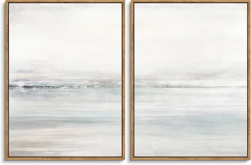 Vista 8 de Gardenia Art - Lienzo enmarcado para decoración de pared, diseño de playa costera, lienzo abstracto, pintura de paisaje oceánico moderno