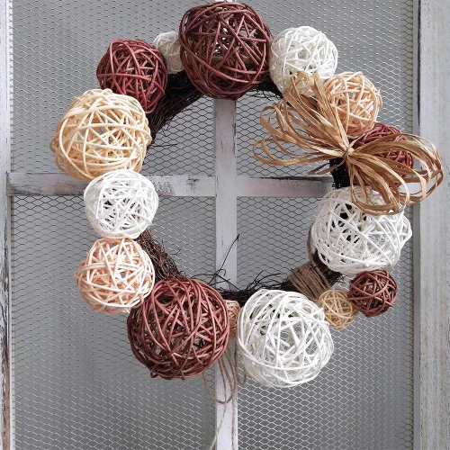Vista 8 de Juego de 15 bolas decorativas de ratán Blanco-marrón -Naturaleza