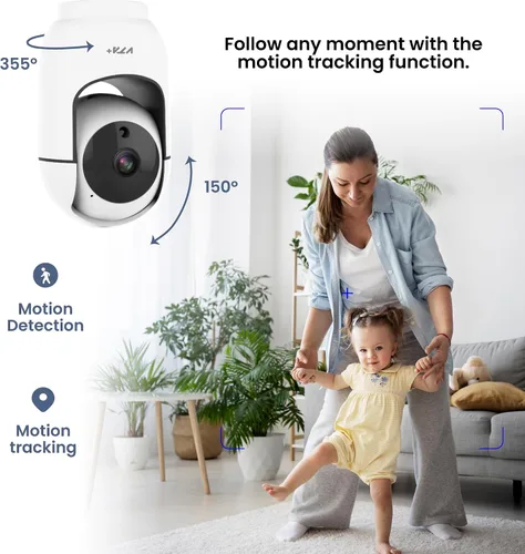 Vista 5 de Cámara inteligente 2K para interiores, control PTZ con rotación horizontal de 355° y vertical de 150°, audio de 2 vías, visión nocturna, modo
