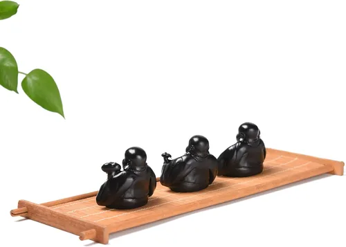 Vista 6 de BRABUD Estatuas de Buda riendo de resina que sostienen Ruyi Home Office Shop Desk Decorativo Traer Lucky Wealth Adornos Negro 2.1 '' TQGJBS73