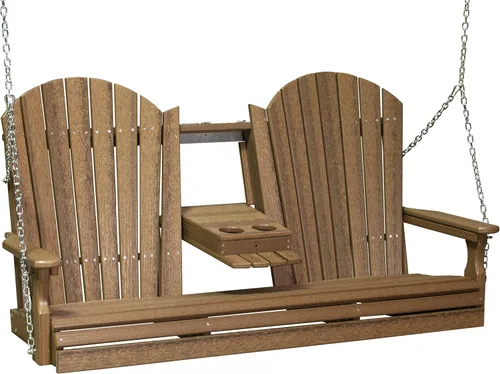 Vista 28 de LuxCraft Adirondack - Columpio colgante para porche delantero de 5 pies con consola abatible, asientos hasta 3, banco de columpio de patio al aire
