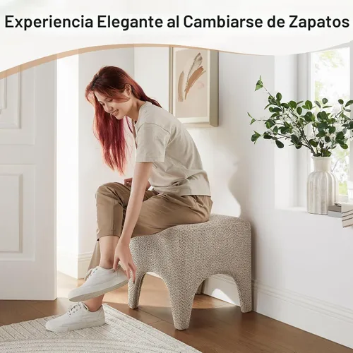 Vista 3 de Boucle - Taburete otomán cuadrado moderno de 17 pulgadas, taburete de tocador para maquillaje, reposapiés rectangular para sofá, taburete otomán