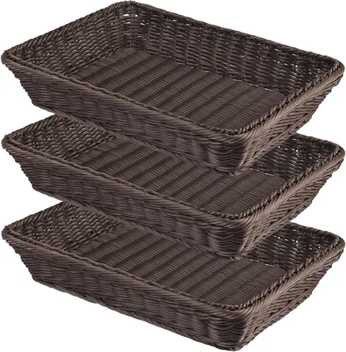 Vista 9 de 3 piezas de cesta de mimbre para pan de 16 pulgadas, cesta de servicio tejida, cesta de servicio de alimentos de mesa para restaurante, panadería