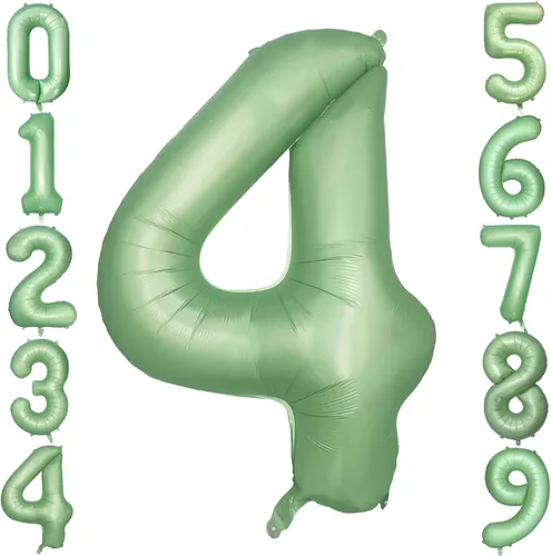 Vista 9 de Globos verdes del número 0 de 40 pulgadas, decoración de fiesta verde mate, globo grande de cumpleaños retro verde oliva para decoración de fiesta
