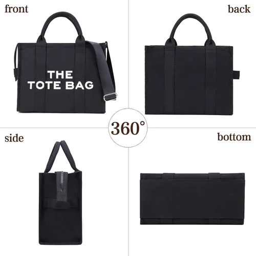 Vista 2 de JQWSVE Bolsas de lona para mujer bolso de mano con cremallera bolso cruzado de lona para oficina viajes escuela