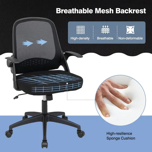 Vista 6 de Giantex Silla ergonómica de malla con respaldo medio para computadora, soporte lumbar, reposabrazos abatibles, silla giratoria de altura ajustable
