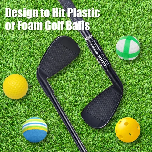 Vista 7 de Club de juego de astillado de golf, eje de metal retráctil, juego de golf de velcro, club de plástico para jóvenes, adultos, para entrenamiento