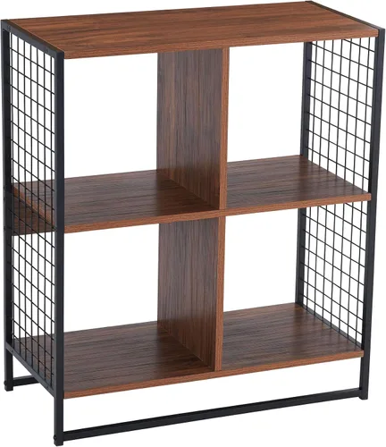 Vista 14 de Household Essentials Estantería de madera y hierro de nogal de mediados de siglo