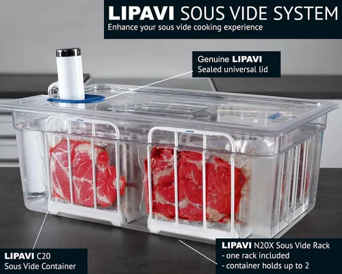 Vista 2 de LIPAVI Sistema Sous Vide Modelo NXC20-UNIR - con contenedor C20, un rack N20X y una tapa universal - se adapta a prácticamente cualquier máquina