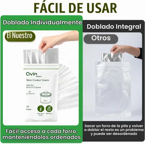 Vista 6 de Qvin Mini revestimientos para olla de cocción lenta (10 piezas) - Forros