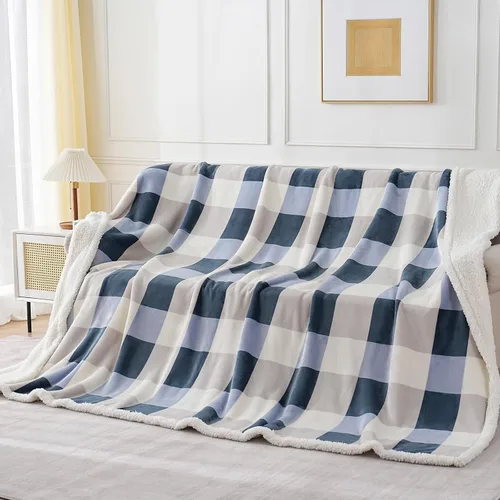Vista 27 de PU MEI Manta Sherpa Individual a Cuadros Gruesa para Cama, 60"*80" Franela Súper Suave Difusa Forro Polar Reversible Terciopelo Afelpado Manta