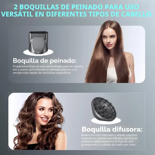 Vista 4 de Secador de pelo, 160000 RPM, secador de pelo iónico portátil y ligero con 500 millones de iones negativos, secado rápido, ligero y silencioso