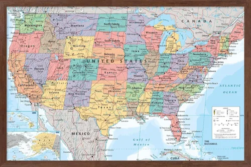 Vista 10 de Trends International Póster de pared de USA Map 2023, 14.72 x 22.37 pulgadas, versión enmarcada de madera de granero