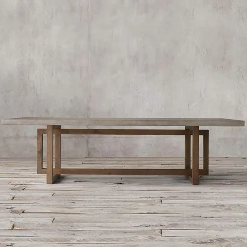 Vista 3 de LAKIQ Mesa de comedor rectangular de madera, color gris de imitación de cemento, estilo industrial retro, mesa de trabajo, mesa de sala