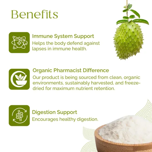 Vista 3 de Organic Pharmacist Polvo de fruta de guanábana, graviola, polvo de guanábana, guyabano, amargo de guanábana, fomenta la salud intestinal y el apoyo
