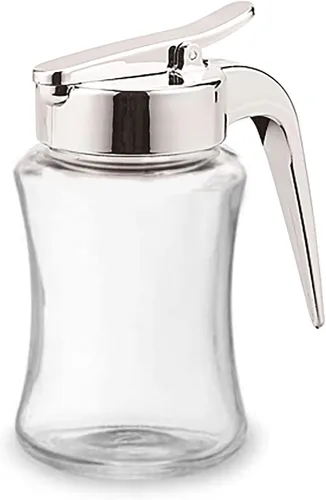 Vista 7 de J&M Design Botella dispensadora de jarabe de vidrio para jarabe de arce, tarro dispensador de azúcar con asa para panqueques, café, cuenco