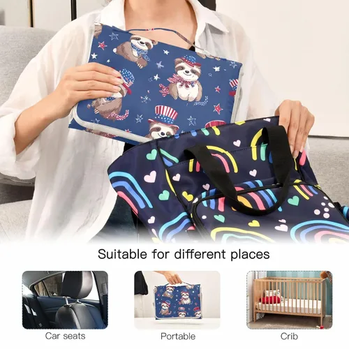 Vista 6 de Cambiador de pañales portátil, cambiador de pañales de viaje, impermeable, plegable, ligero, cambiador de bebé con almohada incorporada, perezosos