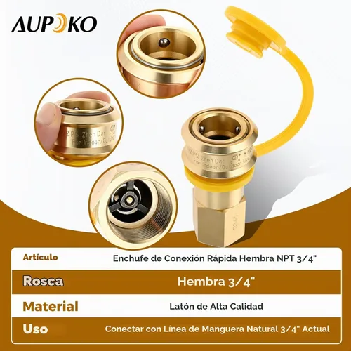 Vista 2 de Accesorios de conexión rápida de propano de 3/4 pulgadas, manguera de propano natural de latón macho hembra de 3/4 pulgadas, accesorios