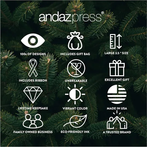 Vista 6 de Andaz Press Adorno de Navidad redondo de metal totalmente personalizado, tu texto o logotipo aquí, 1 paquete, incluye cinta y bolsa de regalo